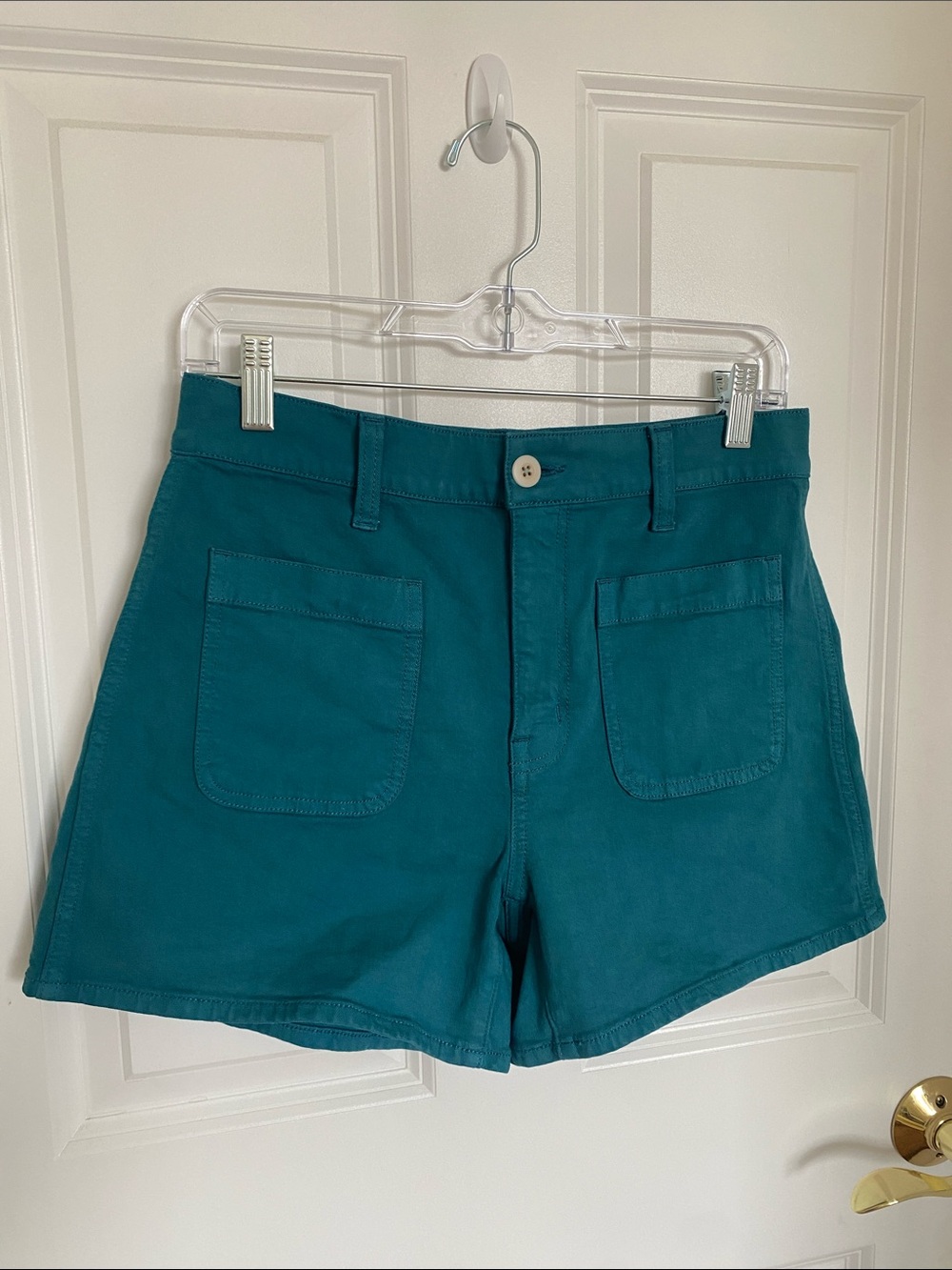 Madewell Emmett 2.0 High Waist Patch Pocket Sailor Teal Shorts Size 27